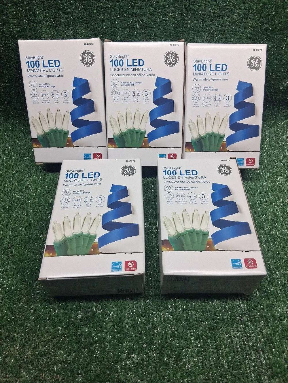 GE StayBright Warm White LED Mini Lights Green Wire Indoor/Outdoor (LOT OF 5)